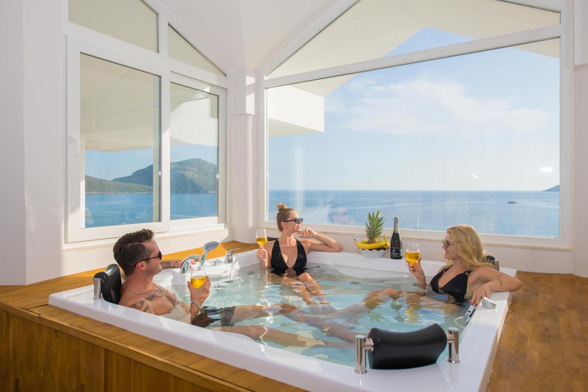 Beachfront White Villa With Private Swimming Pool Kalkan Bagian luar foto
