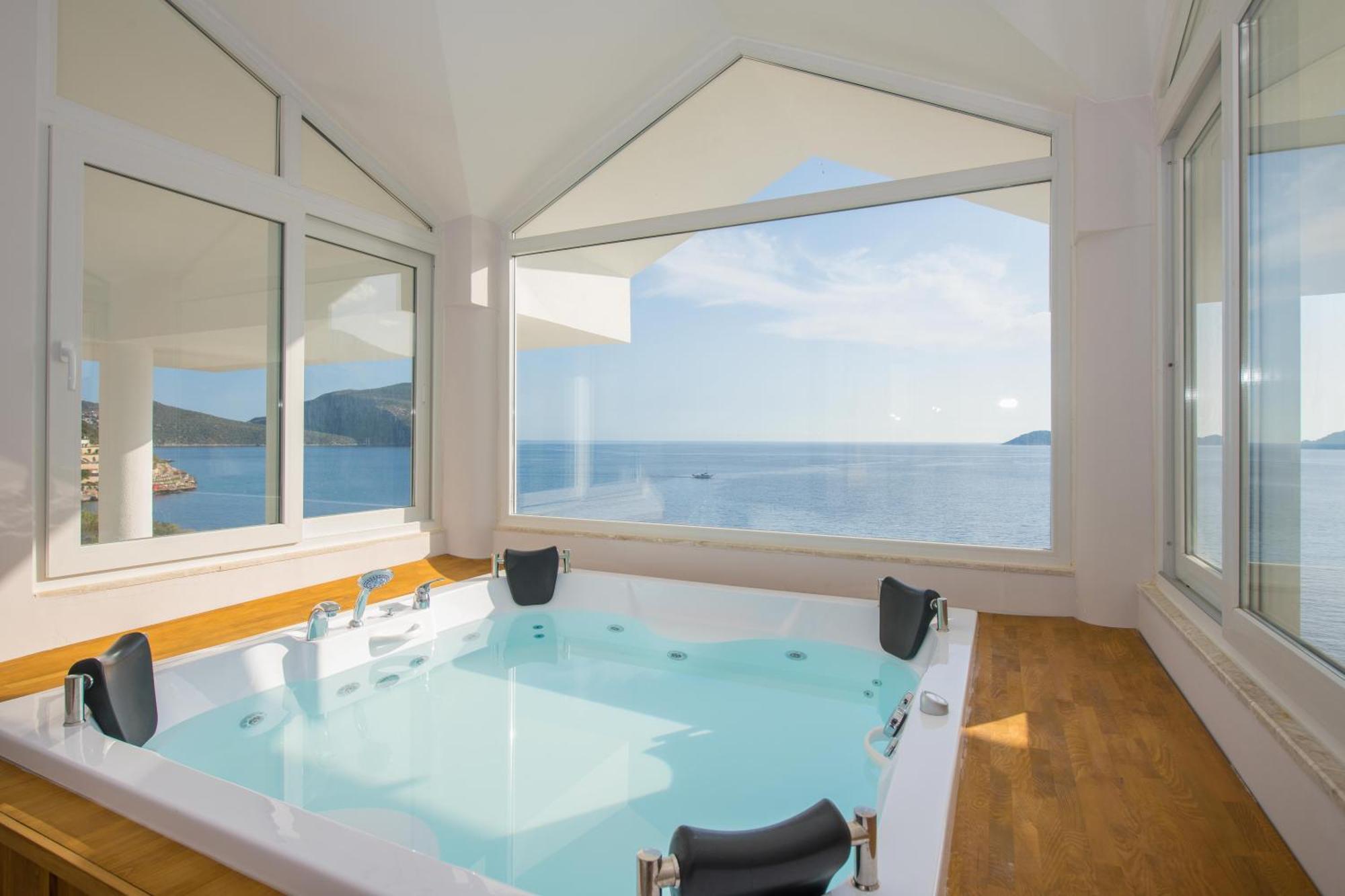 Beachfront White Villa With Private Swimming Pool Kalkan Bagian luar foto