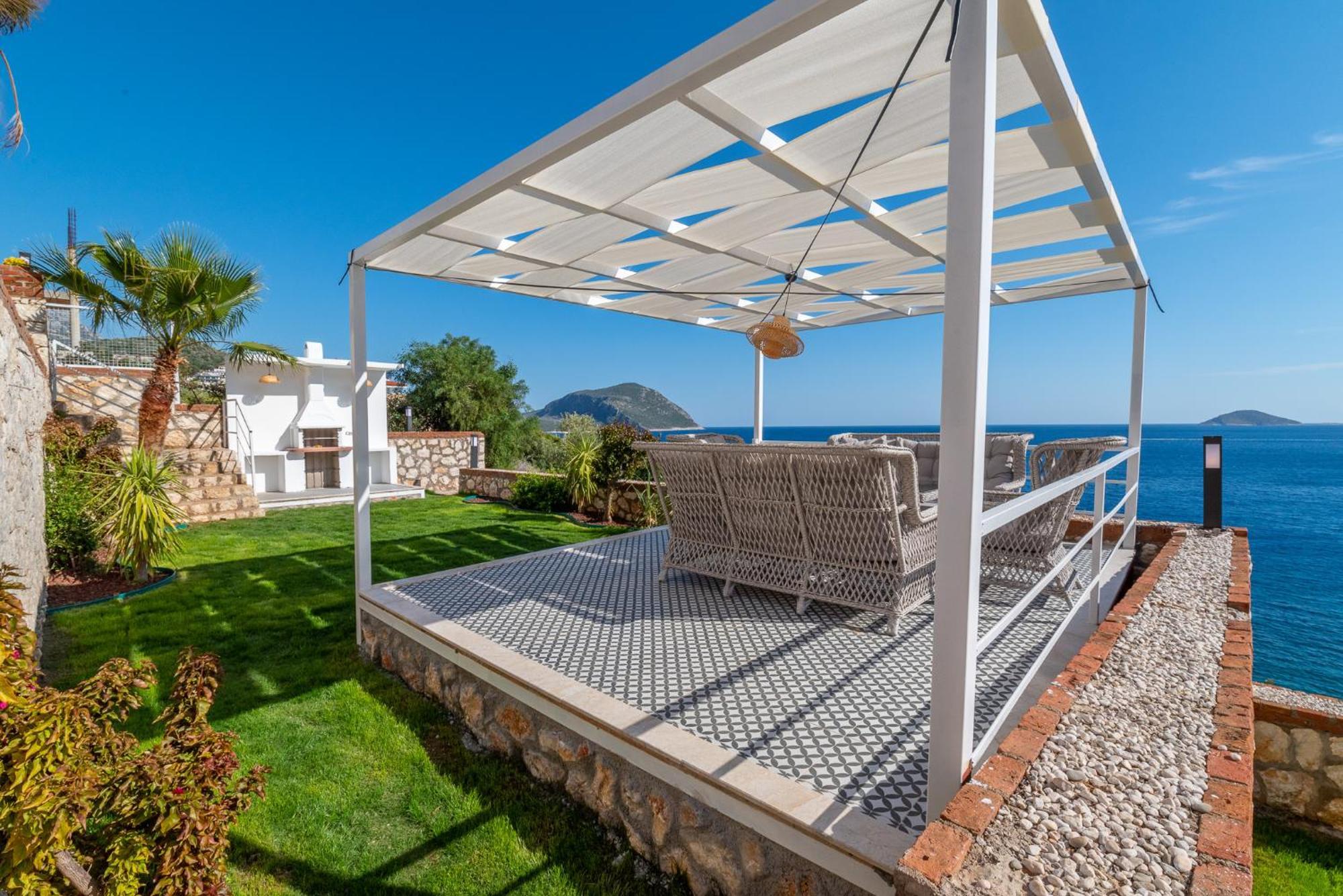 Beachfront White Villa With Private Swimming Pool Kalkan Bagian luar foto